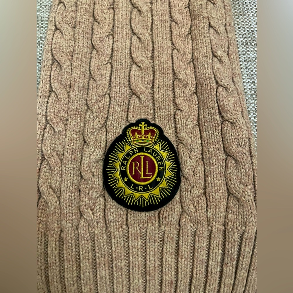 Lauren Ralph Lauren Cable-knit Crest-patch Scarf In Classic Camel